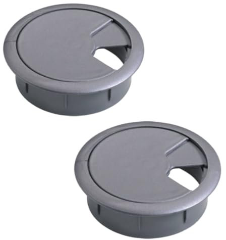 2 pasacables para escritorio – Organiza y gestiona los cables con facilidad – Diámetro 60 mm – 2 pasacables redondos de encastre para escritorio para oficina y casa – Gris, 2 unidades