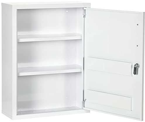 kleankin Armadietto Farmaci a Parete a 3 Ripiani con 2 Chiavi di Sicurezza, Armadietto Porta Medicinali in Acciaio, 40x15x53.5 cm, Bianco, Rosso
