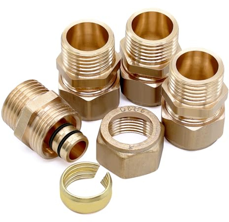 NVGFTG 4 Stk Schraubfitting Übergang 16mm x 1/2 AG Klemmring Verschraubung | 1/2 Zoll Aussengewinde Messing Klemmringverschraubung Klemmverschraubung Klemmverbinder Adapterrohr für Aluverbundrohr