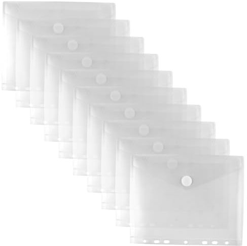 10 PCS Porte Documents Plastique A5 Transparente, Pochettes Classeur A5 7 Perforées avec Bouton, Imperméables et Indéchirables pour une Organisation Efficace au Bureau, à l'École et Maison