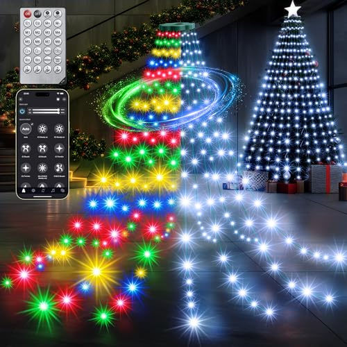 30+ Modes Coated Christmas Tree Lights Indoor with Remote - 3M x 12 Lines 432 LED Cascading Twinkle Lights Ring for Christmas Tree, Smart App Outdoor Waterproof for 2.8 2.9 3 3.1 M Xmas Tree