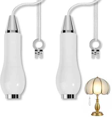 WinHoliLux 2 Pack Ceramic Bathroom Light Pull Cord, Pull Cord Light Switch Bathroom, Pull Cord Handle with 150cm Nylon Pull String Extension and Cord Connector for Light And Fan Switches
