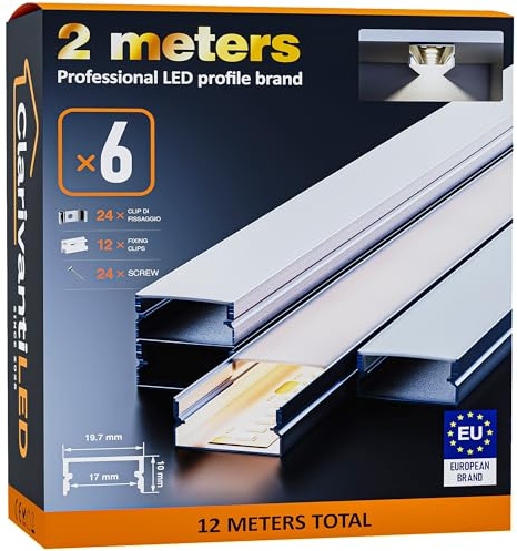 ClarivantiLED LED Profil 2m×6 Aluminium U-Form mit Milchig Weißer Abdeckung Kanal mit Diffusor,Alu Profil LED Streifen Schiene kanalleiste Aluprofil Streifen Profile,lichtkanal led strip aluschiene