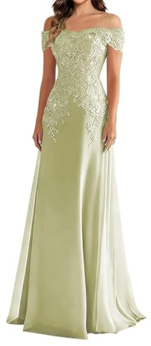 Vestidos de dama de honor de manga corta para boda, plisado, de gasa, formal, vestido largo con abertura AH147, Verde Salvia, 40