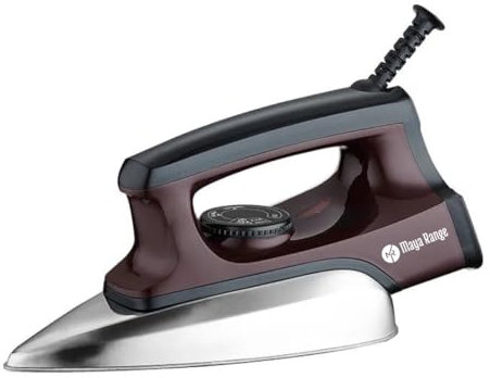 Maya Range Electric Dry Iron Clothes Heavy Electric Press Initial Heat up Ceramic Coated Soleplate Adjustable Temperature, Overheat Protection Professional Industry Home Use 2 Year Warranty 1500W
