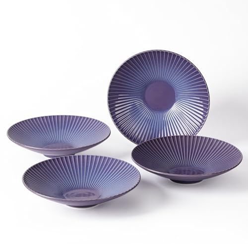 Jiwoo Speiseteller 4er Set Ø 24,8 cm – Elegantes Keramik Teller Set für 4 Personen, Lila Reaktivglasur Pastateller & Dessertteller, spülmaschinen- & mikrowellengeeignet