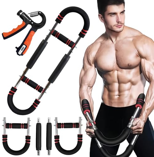Gemsaya 2-teilig Trainingsgeräte für Zuhause, Twister Armtrainer (30-50 kg/ 66-110 lb) + Einstellbare Widerstand Handtrainer, U-förmiger Verstellbares Brust, Arm & Oberschenkel Trainingsgerät
