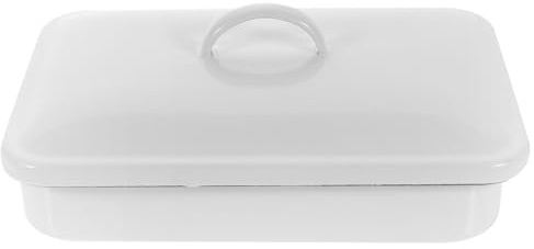 Generico Teglia da Forno Rettangolare Smaltata Bianca 24X16 CM Coperchio Teglia Resistente al Calore e Antiaderente per Pizza Pancake e Cucina Professionale