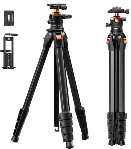 K&F CONCEPT 73/187cm Compact Travel Tripod for DSLR Camera and Phone | with Phone Clip, Bluetooth, Compatible with Canon/Sony/Nikon Camera, 10KG Load A305A3+BH-40