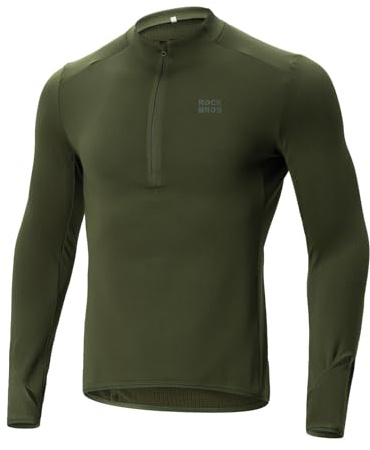 ROCKBROS Fahrradtrikot Langarm Herren, Winter Warm Fleece Schnelltrocknendes Atmungsaktiv Radtrikot, Thermo Herbst Laufshirt mit Taschen Für Rennrad MTB Laufen Trekking, Olivgrün