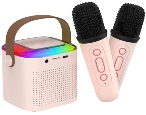 Karaoke Machine 2 Microphones Birthday Gifts for Girls Toys Age 3-15 Year Old Girls Bluetooth 5.3 PA Speaker HIFI Stereo Surround RGB Colorful LED Light (PINK)