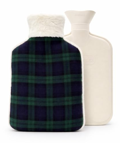 Cassandra Tartan Hot Water Bottle with Cover – Classic Check Design, Natural Rubber Bottle Included, Cosy Winter Warmer