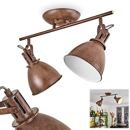 Deckenleuchte Koppom, Deckenlampe aus Metall in Rost/Weiß, 2-flammig, mit verstellbaren Strahlern, 2 x E14-Fassung, Spot im Retro/Vintage Design, ohne Leuchtmittel