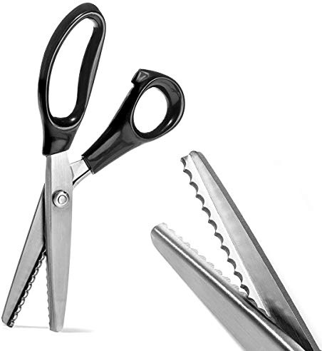 Zackenschere, Edelstahl, Schneiderschere, gezackte und gewellte Klingen, professionelles Nähen, Handwerk, Schneider, Zick-Zack-Werkzeug, Stoffdekoration, Komfortgriff, weiche Hand (gewellt, 3 mm)