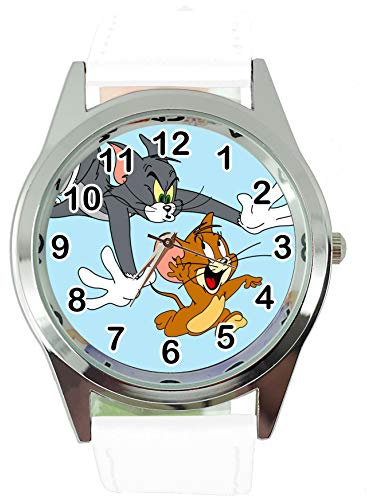 Taport® Runde Armbanduhr aus Leder, für Tom und Jerry Fans
