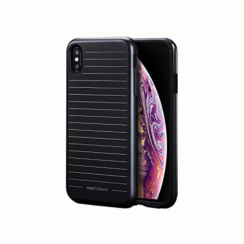 monCarbone Carbon Fiber - Durable Super Tough Dual Layer Slim Case Strongest Rugged Bumper Drop Full Protection Shock Absorption for iPhone Xs Max 6.5 - Non Slip Matte Black