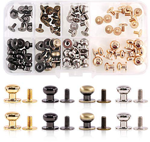 Swpeet 48Sets 4 Colors 8x10mm Chicago Screws - Round Head Button Stud Slotted Screws - DIY Craft Leather Repairs Decoration - 576 Pcs