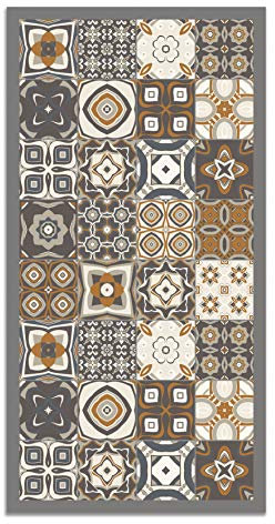 Panorama Alfombra Vinílica - Modelo Baldosa Hidráulica Color Naranja 80x200 cm - Varios tamaños - Decoración Hogar, Cocina y Salón