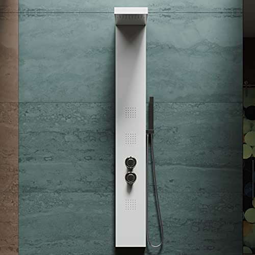 Generico Pannello Colonna Doccia idromassaggio, soffione e Funzione Cascata, miscleatore termostatico (Bianco)