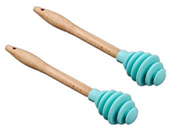 UgyDuky 2 Pack Silicone Honey Dipper Spoon Drizzle Stick Honey Mixing Stirrer Dip Spiral Server Kitchen Gadget Tool (Random Color Delivery)