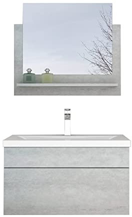 Home Deluxe - Badmöbel-Set - WANGEROOGE Grau - Medium - inkl. Waschbecken und komplettem Zubehör - Breite Waschbecken: 60 cm | Badezimmermöbel Waschtisch Badmöbelset