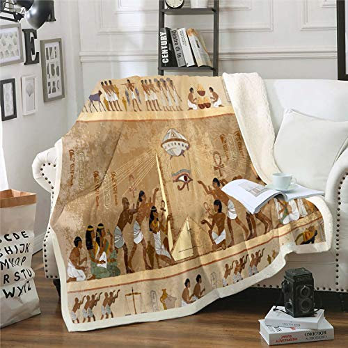 Loussiesd Antike ägyptische Sherpa-Decke, ägyptische Kultur, Überwurf, Decke für Couch, Sofa, Reisen, Teenager, ultraweich, Retro, ägyptische Wandbild, Fleecedecken, Doppelbett, 152.4x200.7 cm