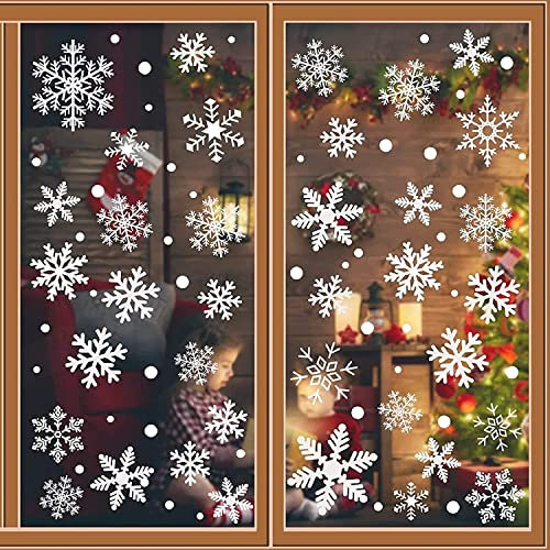 Uten Weihnachten Deko Schneeflocken Fensterbilder Selbstklebend, Wiederverwendbar Fensterdeko, 6 Blätter Schneeflocken Fensteraufkleber für Fenster, Vitrine, Türen
