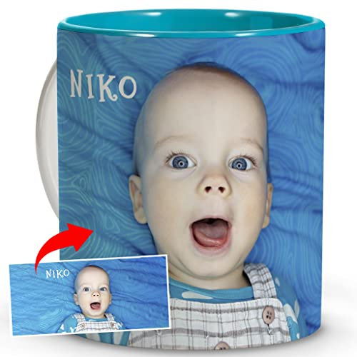 LolaPix Taza Personalizada con Foto y Texto. Regalos Personalizados con Foto. Taza Día del Padre Personalizable. Regalos Originales para Hombre. Canecas. Taza con Interior de Color Azul Claro.