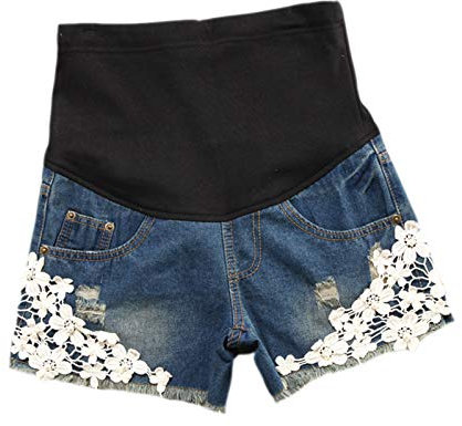 keepmore Été Maternité Dentelle Shorts en Jean - Femmes Enceintes Vêtements de Grossesse Shorts Ventre Pantalon en Jean
