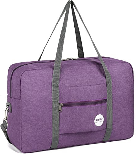 Handgepäck Tasche für Flugzeug Reisetasche Klein Faltbare Handgepäck Koffer 55x40x20cm / 45x36x20cm Sporttasche Krankenhaustasche Weekendertasche von WANDF (B - Denim Lila mit Schultergurt)