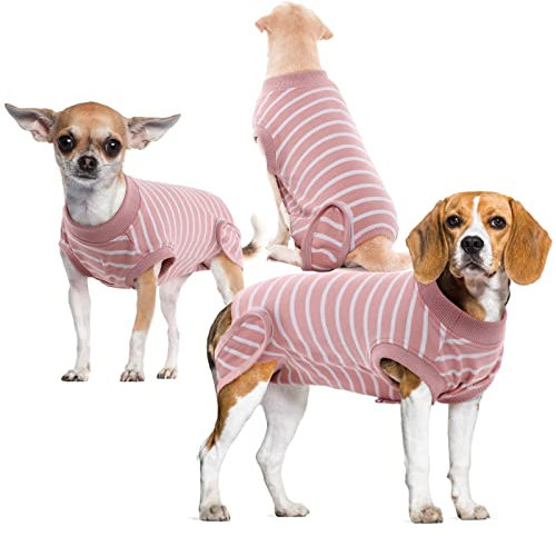 Hjumarayan OP Body Hund Kastration Hündin - Hundebody nach Kastration Medizinischer Body Hund Atmungsaktive für Kleine Mittele Große Hunde, Alternative zur lästigen Halskrause, Rosa Gestreifter S