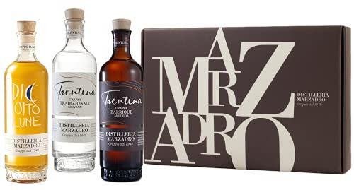 Marzadro Collezione Grappe – Exklusives Grappa-Geschenkset (Diciotto Lune, Morbida, Tradizionale - 3 x 0,2 l)
