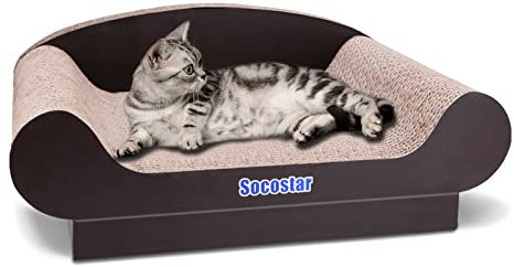 Socostar Katze Couch Bett Pad - Karton Kratzbaum - Faltbares Katzensofa für Indoor Katzen - Premium Katzenmöbel mit Katzenminze - Verschleißfestes und langlebiges Kratzbrett
