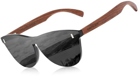 KINGSEVEN Bubinga Polarisierte Sonnenbrille Retro Vintage Stilvolles Design für Herren Damen, Verspiegelte Gläser B5510 (Black)