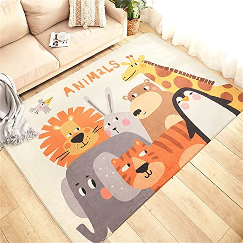 PEIHUODAN Kinderteppich Cartoon Tiermuster großer Wohnzimmer Schlafzimmer Teppich Zoo Löwe Elefant Giraffe Panda Aufdruck Kinderzimmerteppich Läufer Krabbelteppich Spiel Bodenmatte (Farbe 2,50x80 cm)