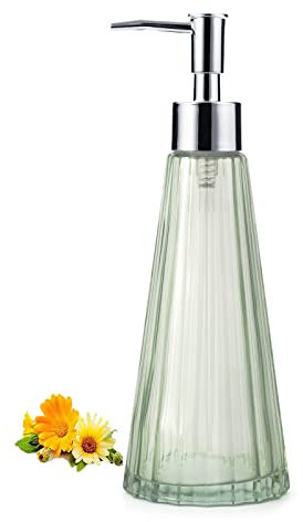IVAILEX Distributeur de Savon pour Les Mains, Salle de Bain, Cuisine, Distributeur de Savon en Verre avec Pompe Antirouille Argentéer (Vert) 300 ML