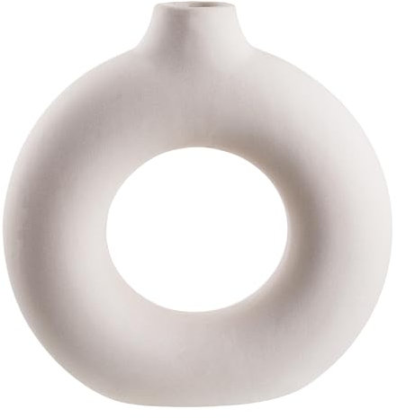 BUTLERS Keramik Vase in Donut Form in Beige -Loop- Moderne Dekoration für Wohnzimmer und Tischdeko | Blumenvase für einzelne Blumen oder dekorative Trockenblumen