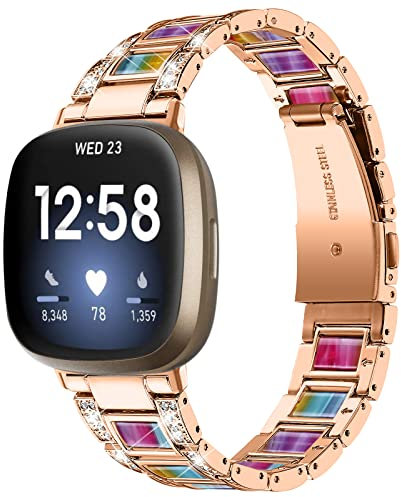 Gimuk Armband kompatibel mit Fitbit Versa 4/Fitbit Versa 3 Armband für Damen und Herren, verstellbares Metall Edelstahl Bling Ersatz Uhr Armband für Fitbit Sense/Sense 2, Small/Large, Edelstahl