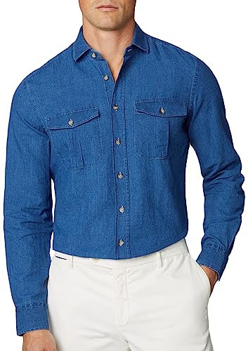 HACKETT LONDON Herren Denim Cargo Hemd, blau (Marineblau), XXL