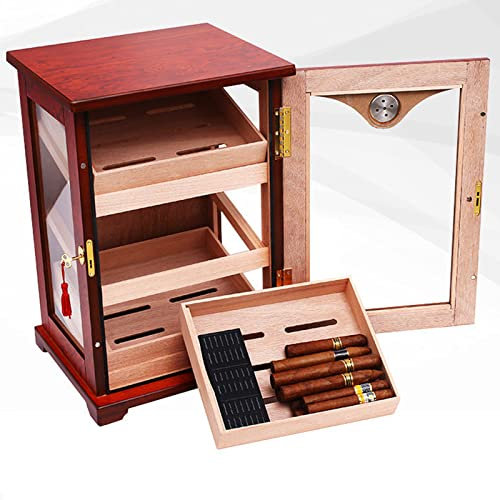 BATLAM Zigarren-Humidore, Humidor-Zigarrenkiste, dreischichtig, fasst bis zu 300 Zigarren, spanisches Zedernholz, Zigarren-Humidorschrank, Klavierlack, Glasdisplay mit Schloss, Vatergeschenke
