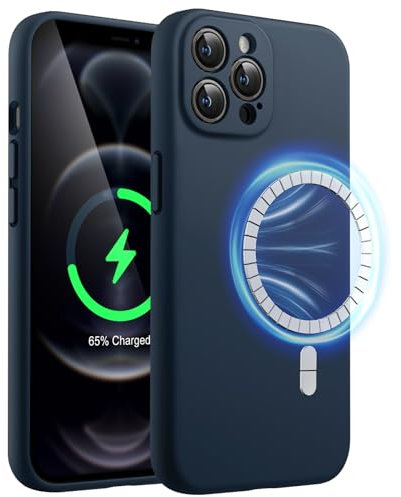 JETech Magnetic Silicone Case for iPhone 12 Pro Max 6.7-Inch, Compatible with MagSafe, Phone Cover with Camera Lens Full Protection (Navy)