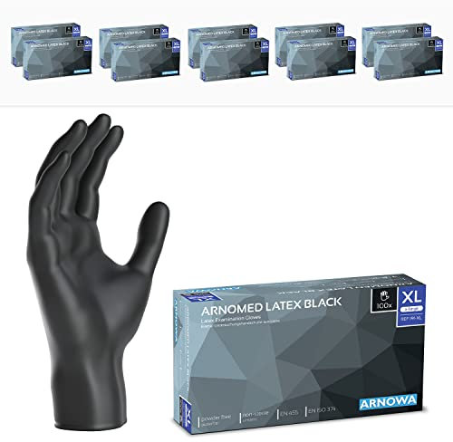 1000x ARNOMED Einweghandschuhe XL, Latexhandschuhe Schwarz (10x100 Stk) Einweghandschuhe puderfrei, Handschuhe Latex Einweg, Putzhandschuhe Latex Handschuhe Einmal-/Einweg-Handschuhe XS, S, M, L & XL
