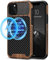TENDLIN Magnetic Case Compatible with iPhone 11 Pro Max Case Wood Grain with Carbon Fiber Texture Design Leather Hybrid Slim Case (Compatible with MagSafe) Black