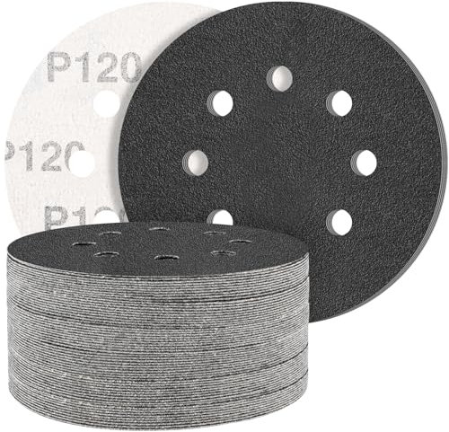 STEBRUAM 50 Dischi Abrasivi 125mm Grana 120 Carburo di Silicio Carte Abrasive 8 Fori per Levigatrici Orbitali,Rotondi Carta Vetrata Impermeabile x Metallo Carrozzeria Legno