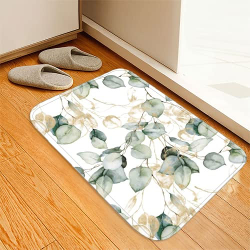 ZAPOXO Retro-Aquarell-Gold-Eukalyptus Verzweigt Sich Blätter Badteppiche, Waschbar Teppich, mit rutschfest Rückseite Badematte, für Eingang Küche Schlafzimmer Wasser und ölbeständig - 50 * 80cm