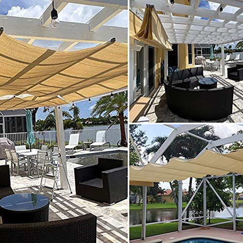 XLIHAWY Einziehbare Wellen-Sonnensegel, wasserdichte Pergola-Abdeckung, Sonnensegel, UV-Block-Dach-Schatten-Baldachin für Außenbereich, Terrasse, Veranda, Garten, Terrasse, Hinterhof, Beige