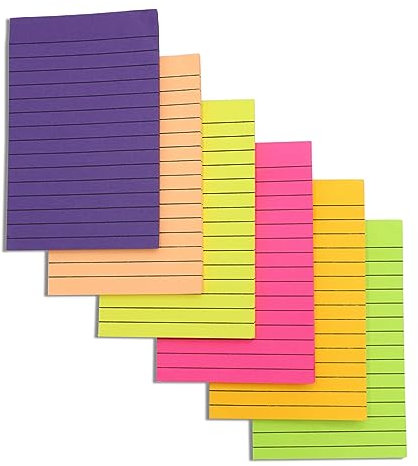 6 Pads Sticky Notes 4 x 6 Extra-Large Sticky Giant Pads 6 Colors Post Self Stick Notes Pads Bright Stickies Colorful Super Sticking Memo Pads (50 Sheets Per Pad)