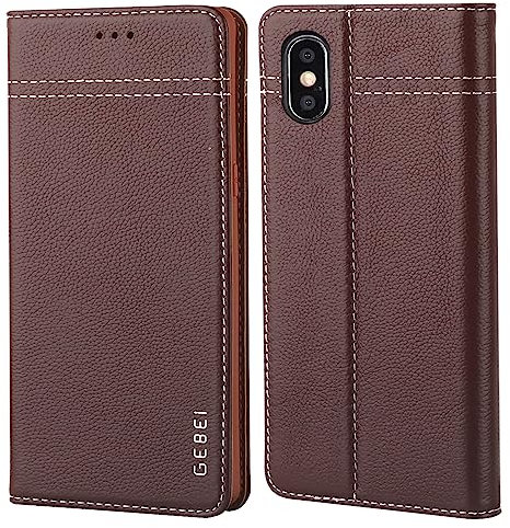 Hülle Echt Leder für iPhone XS Max (6,5) - Premium Lederhülle Klapphülle mit Standfunktion und Kartenfächer Flip Case Ledertasche für iPhone XS Max - 6,5 Zoll (Braun)