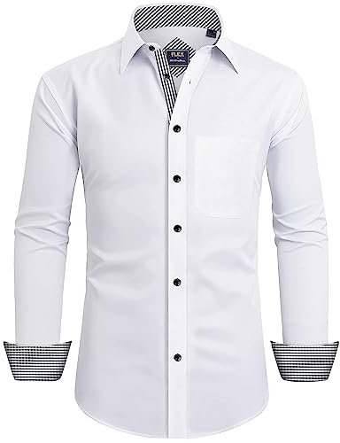 siliteelon Mens Shirts Wrinkle Free Regular Fit White Shirts Men Constrast Stretch Formal Shirt for Men Dress Shirt with Pocket Suit Work Wedding Interviews Graduation