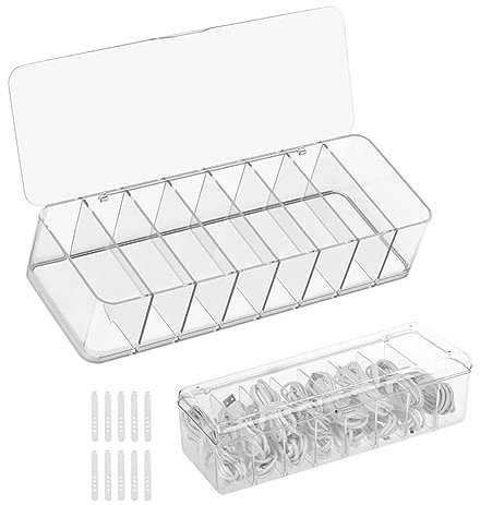 Kabel Aufbewahrungsbox mit 8 Fächern, Kabel Organizer Box mit 10 Kabelbindern, Transparenter Kabel Aufbewahrungsbox für Schreibtisch Aufbewahrung Büro Heimgebrauch